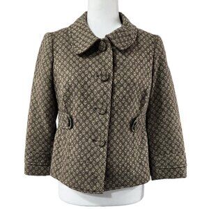 Vintage LOFT NWT Wool Blend Brown Floral Geometric Cropped Blazer Y2K